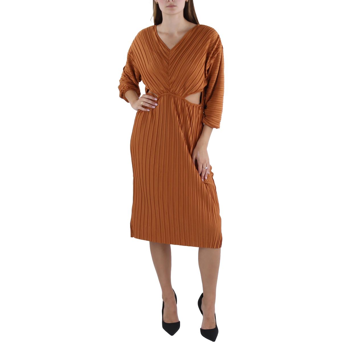 Womens Pleated Knee Length Shift Dress