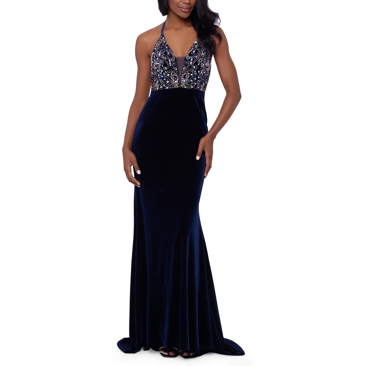 Womens Velvet Embellished Evening Dress