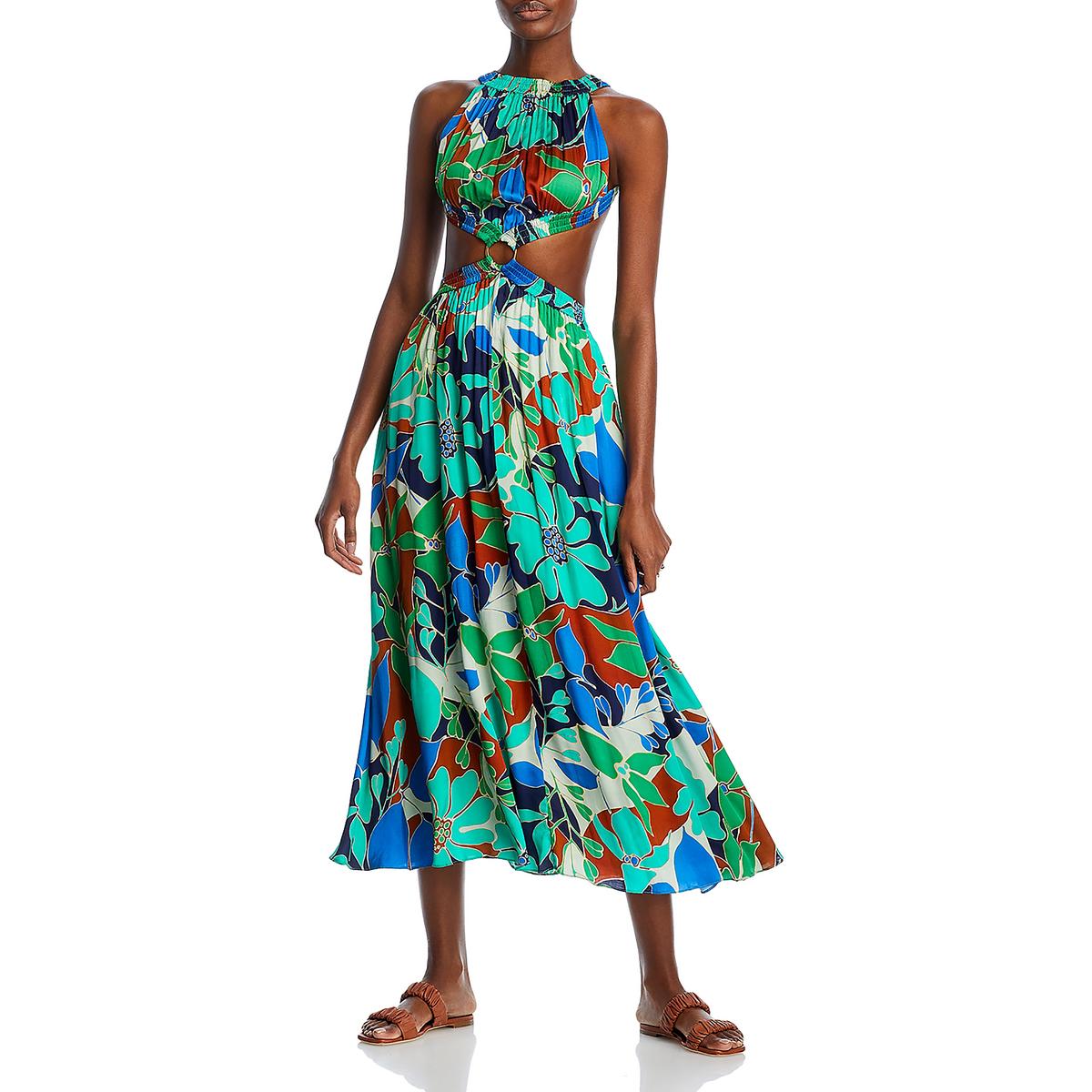 Theia Womens Printed Cut-Out Maxi Dress