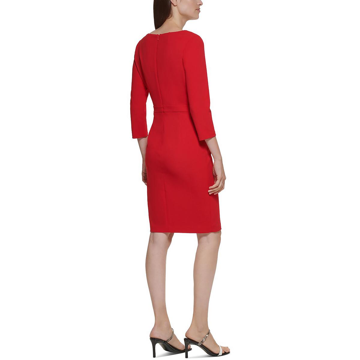 Petites Womens Bow Neck Mini Sheath Dress