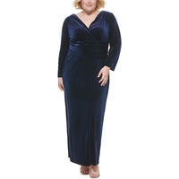 Plus Womens Velvet Surplice Evening Dress3