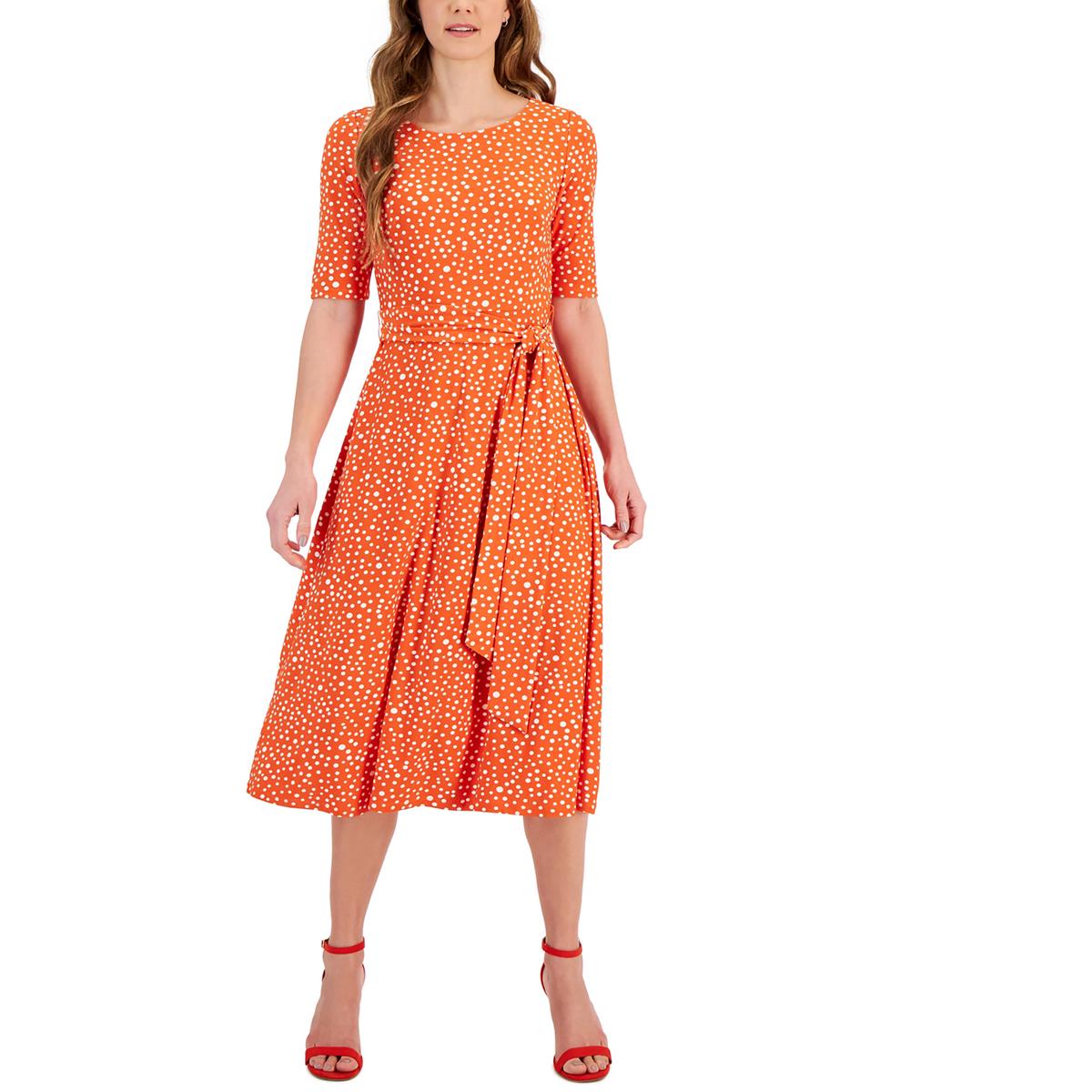 Womens Knit Polka Dot Fit & Flare Dress