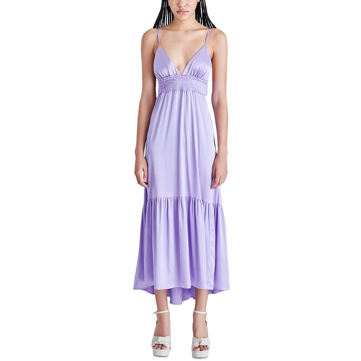 Lisa Womens Satin Open Back Midi Dress