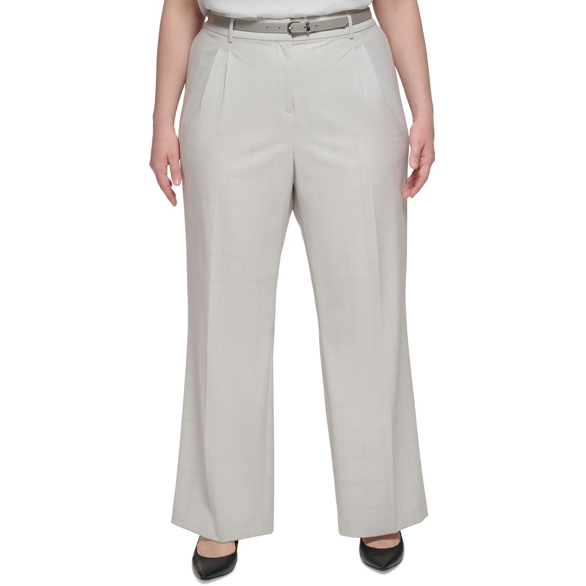 Plus Womens Window Pane Straight Leg Trouser Pants