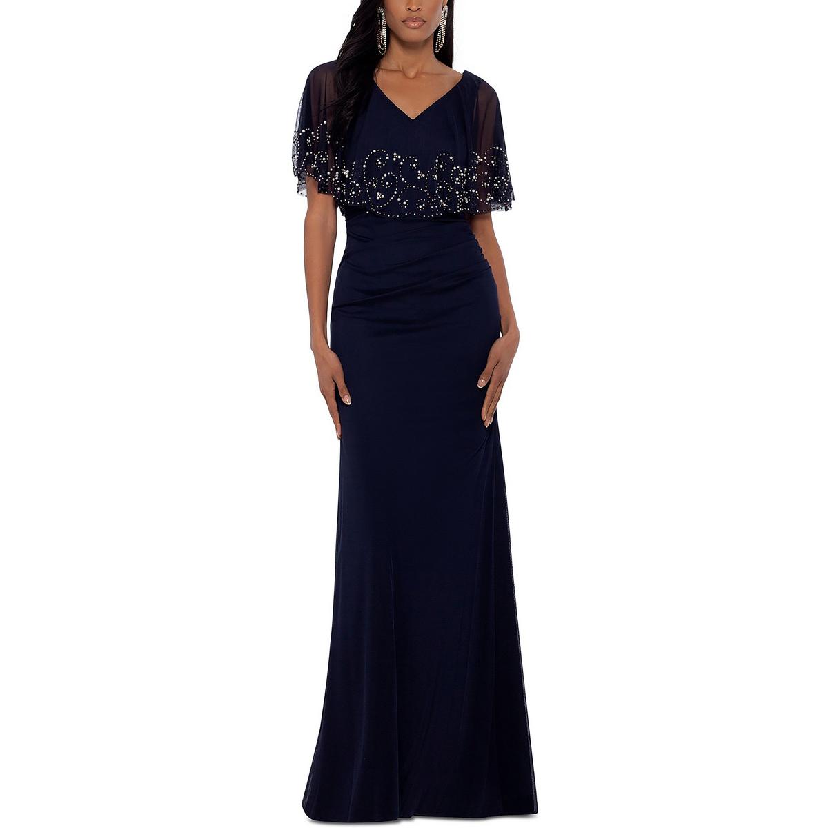 Petites Womens Embellished Capelet Evening Dress