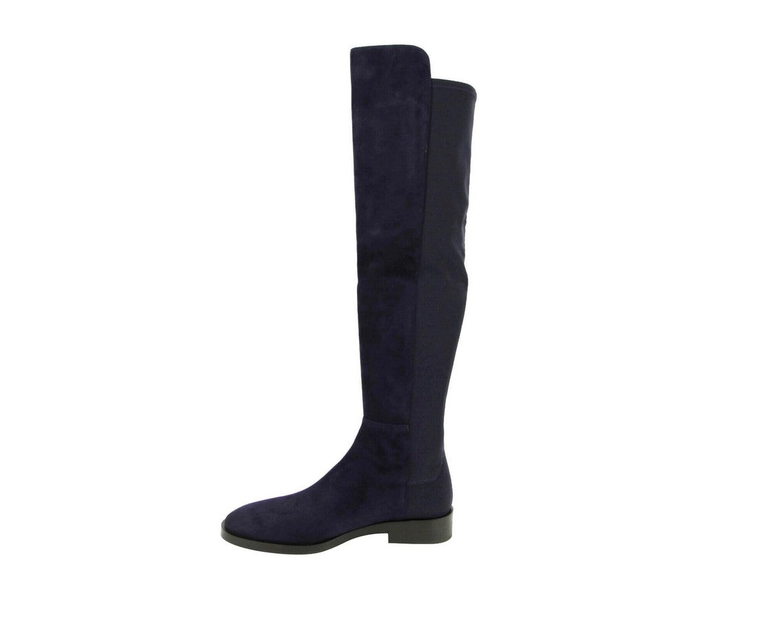 Stuart Weitzman Women's Keelan Dark Blue Suede With Logo Over The Knee Boots