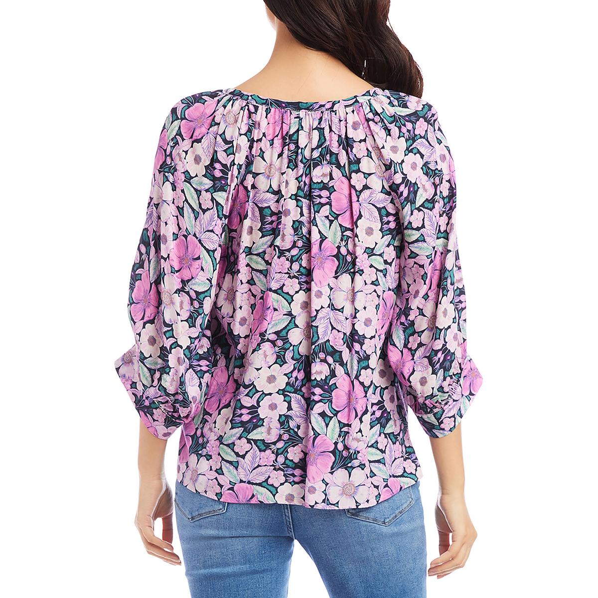 Womens Floral Print Tie Neck Blouse