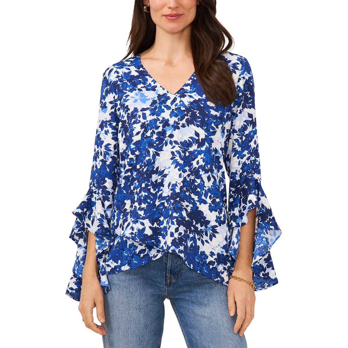 Womens V-Neck Floral Print Blouse