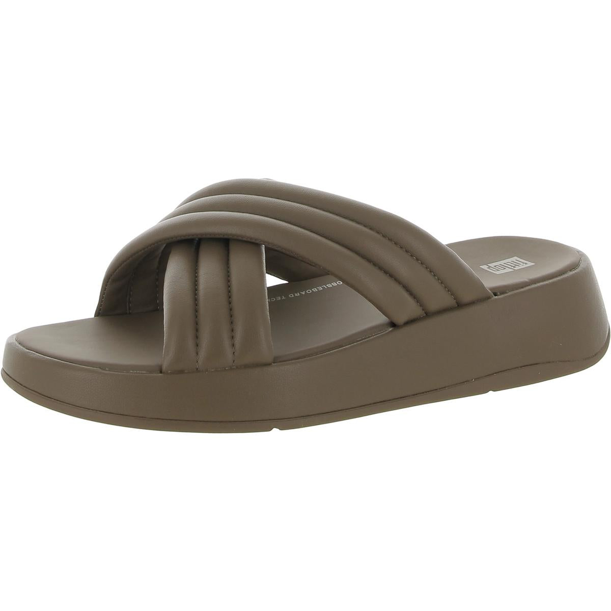 F-Mode Womens Leather Slide Wedge Sandals