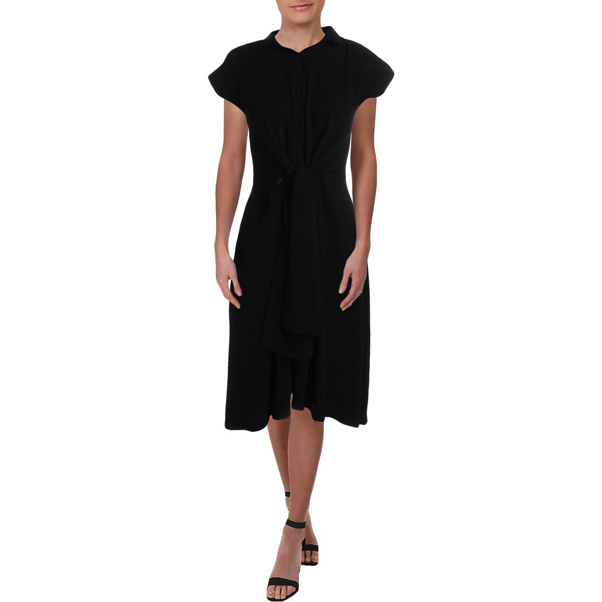 Womens Pleated Knee-Length Shirtdress