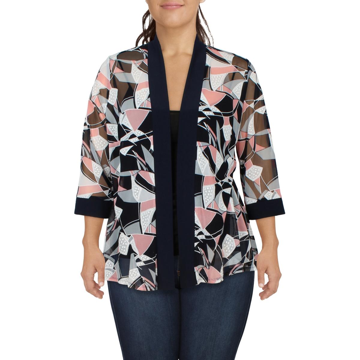 Plus Womens Abstract Open Front Collarless Blazer