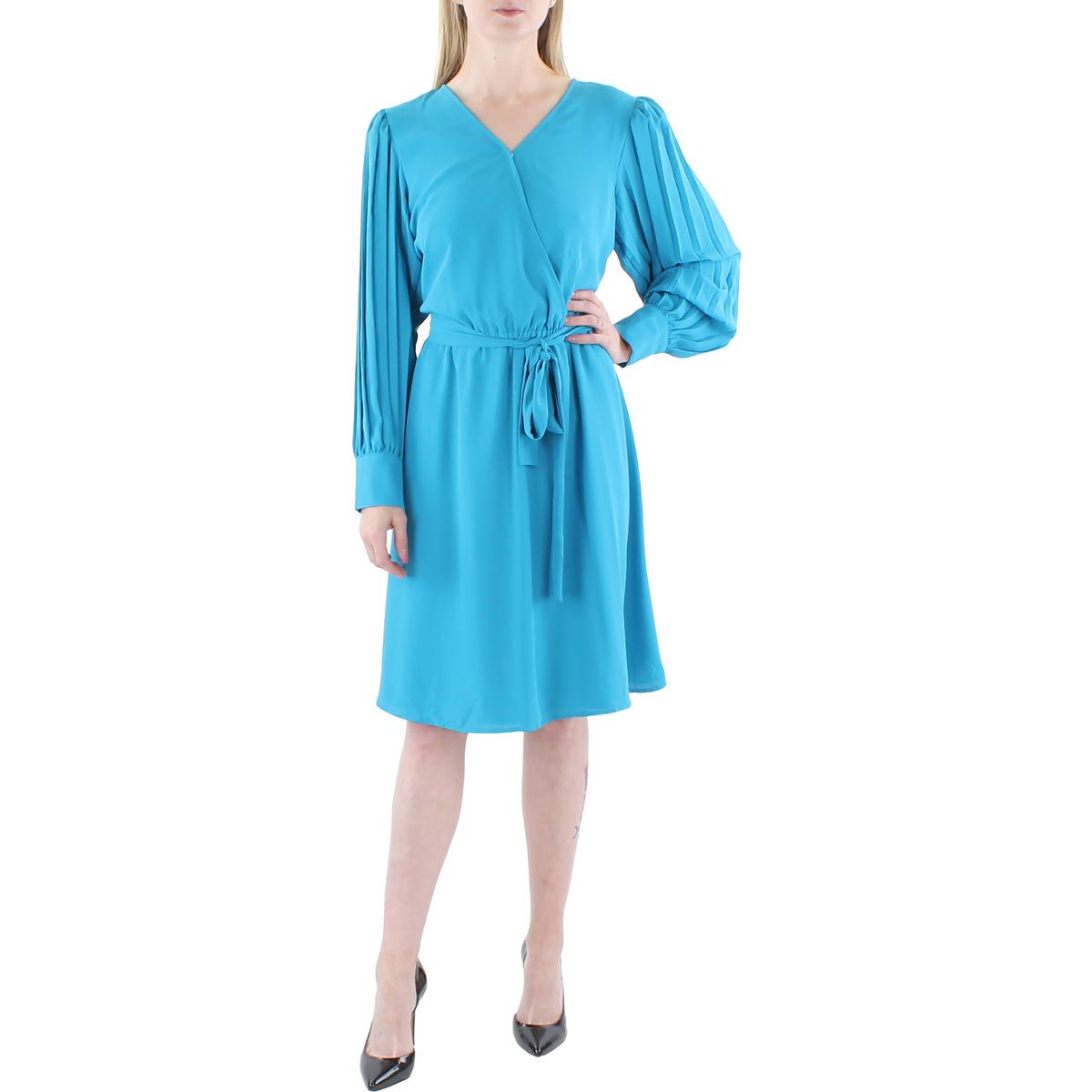 Womens Shutter Pleat Knee-Length Wrap Dress