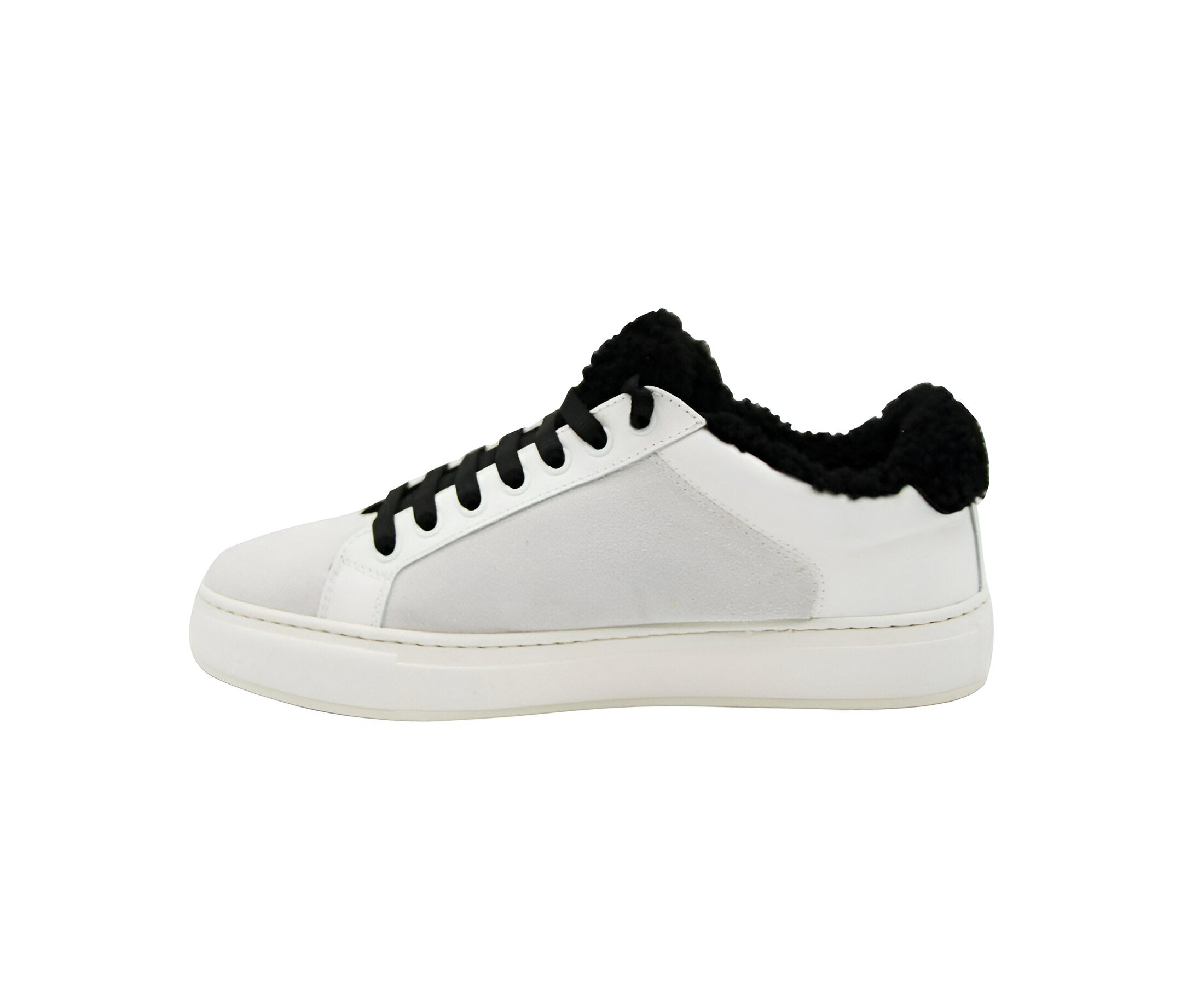 MCM Women's White Milano Suede Black Shearling Low Top Sneaker