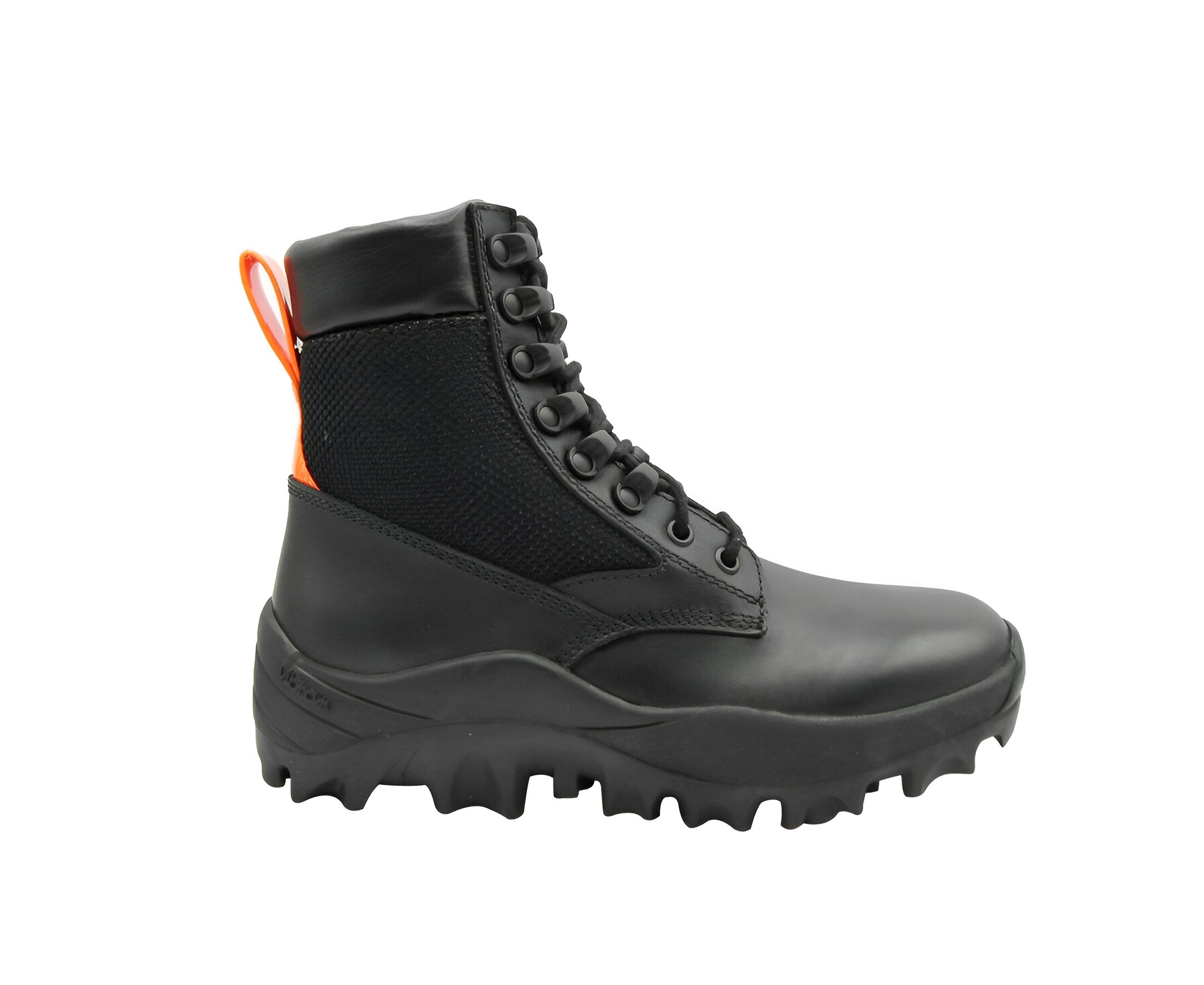 MCM Women's Black Leather Reflective Patch With Orange Pull Boots