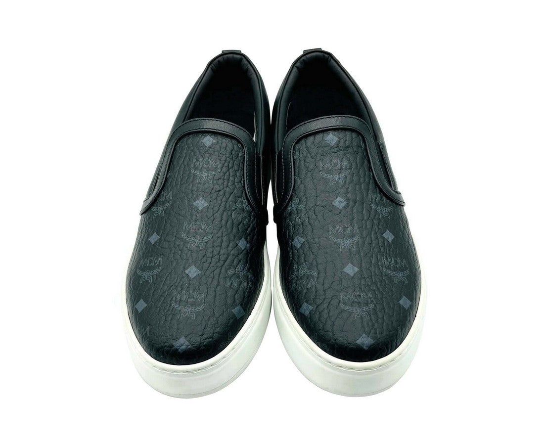 MCM Women's Black Visetos Logo Low Top Slip On Sneaker