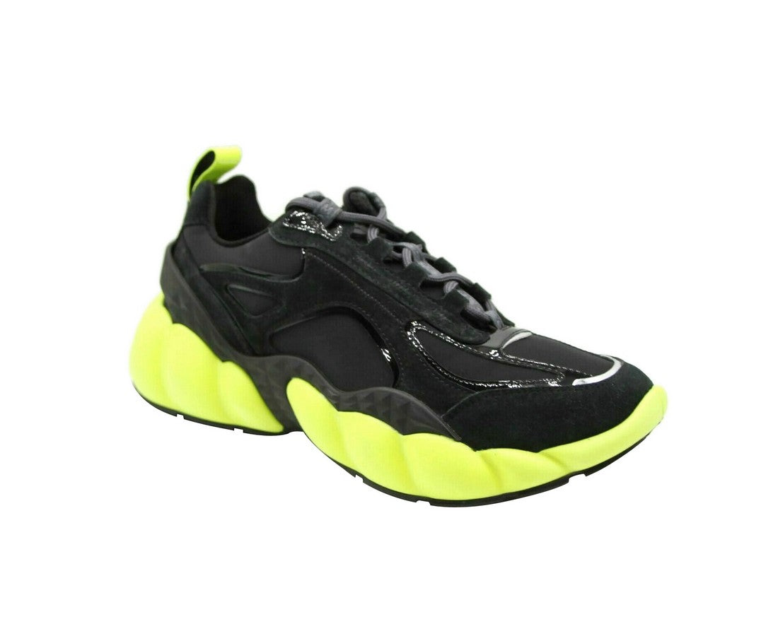 MCM Men's Black Luft Collection Suede Neon Green Trim Sneaker