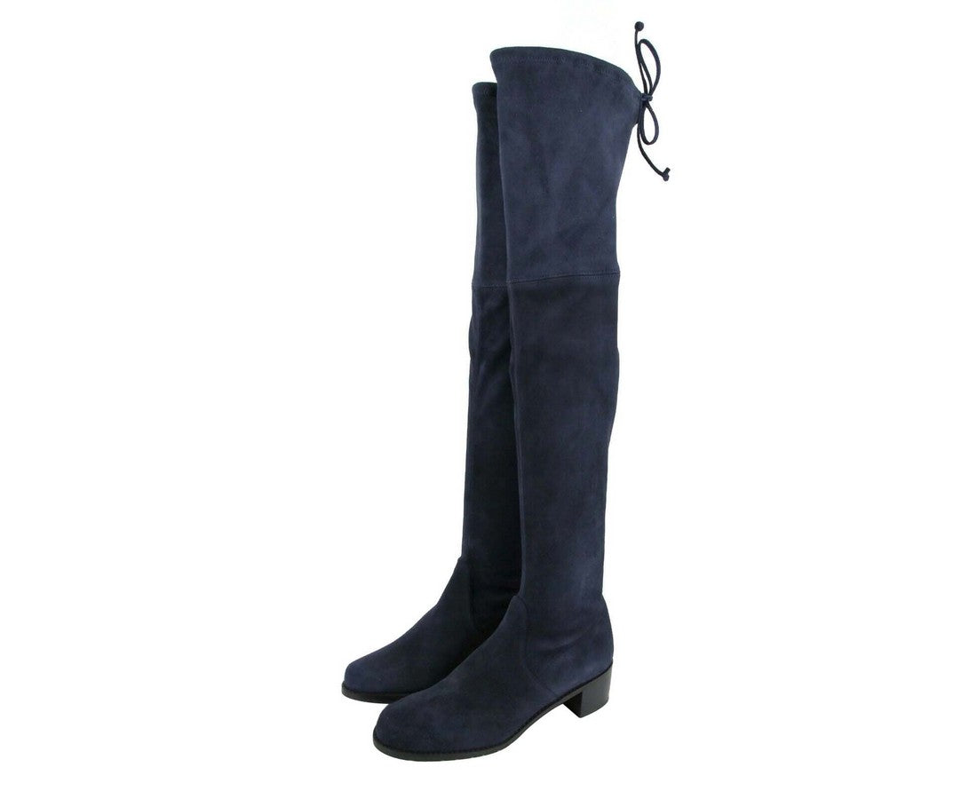 Stuart Weitzman Women's Midland Nice Blue Stretch Suede Knee High Boot