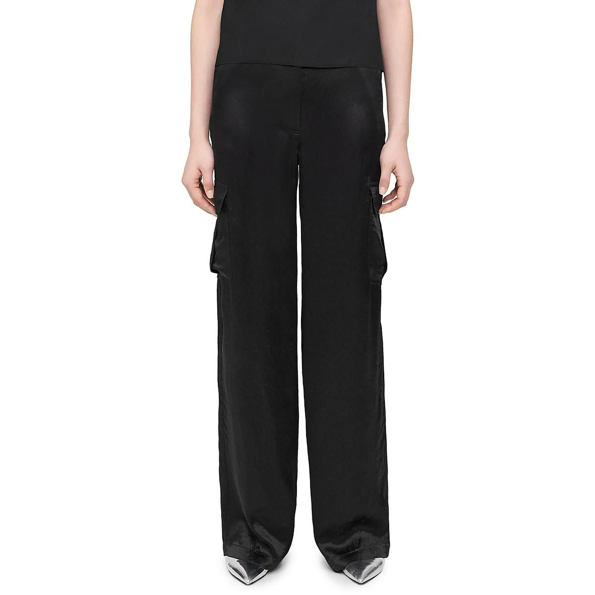 Womens Mid-Rise Wide Leg Cargo Pants