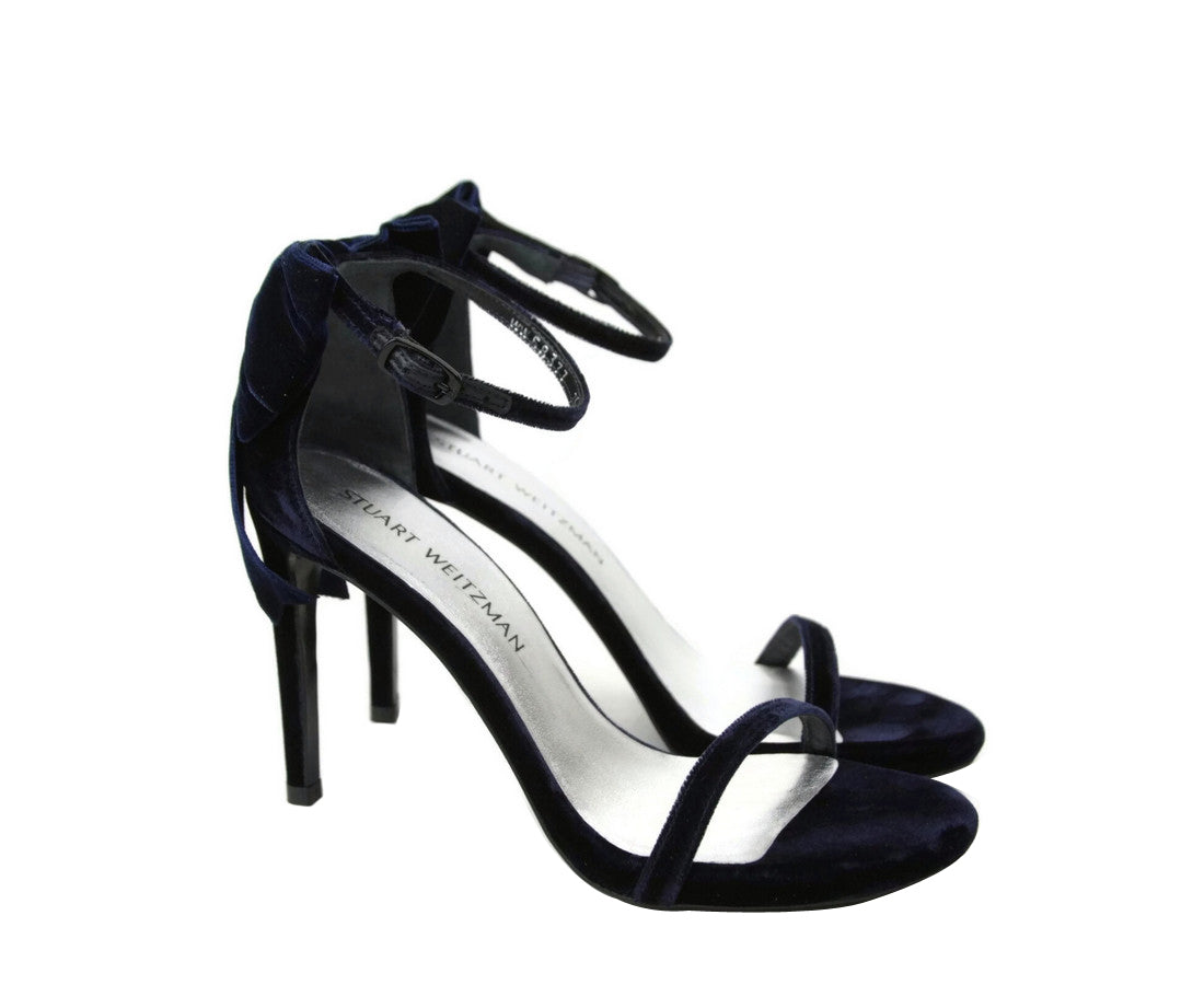 Stuart Weitzman Women's Navy Velvet Ankle Strap Mybow Sandal