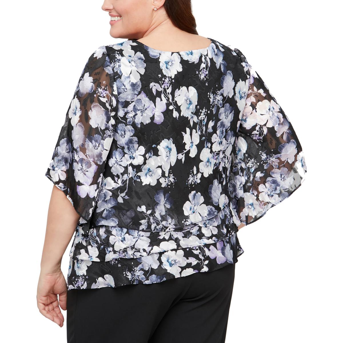 Plus Womens Tiered Floral Print Blouse