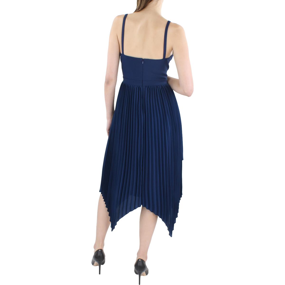 Womens Pleated Midi Cocktail and Party Dress