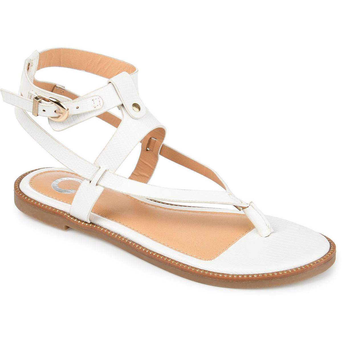 Womens Faux Leather Round Toe Thong Sandals