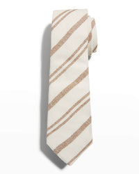 Brunello Cucinelli Beige White Diagonal Textured Stitch Silk Linen Blend Men's Tie2