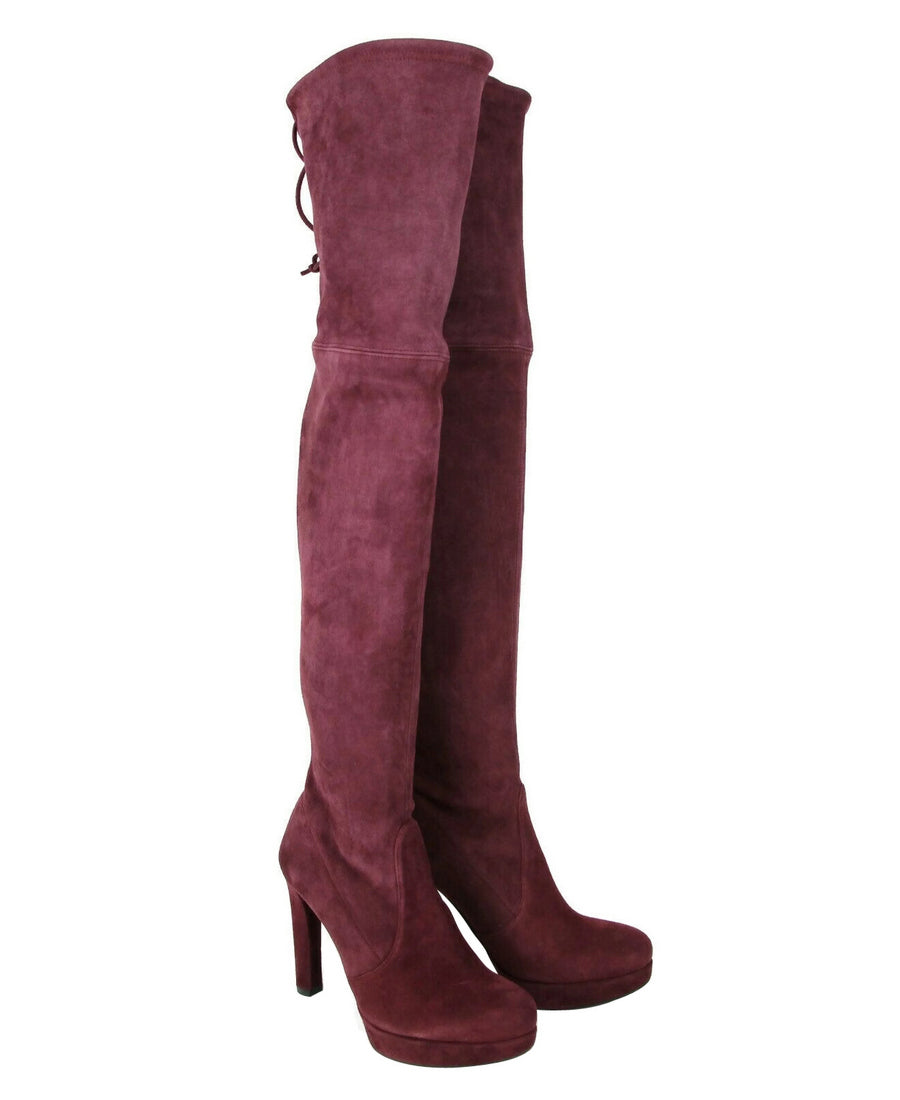 Stuart Weitzman Women's Bordeaux Suede Over-the-knee Platform Boot29