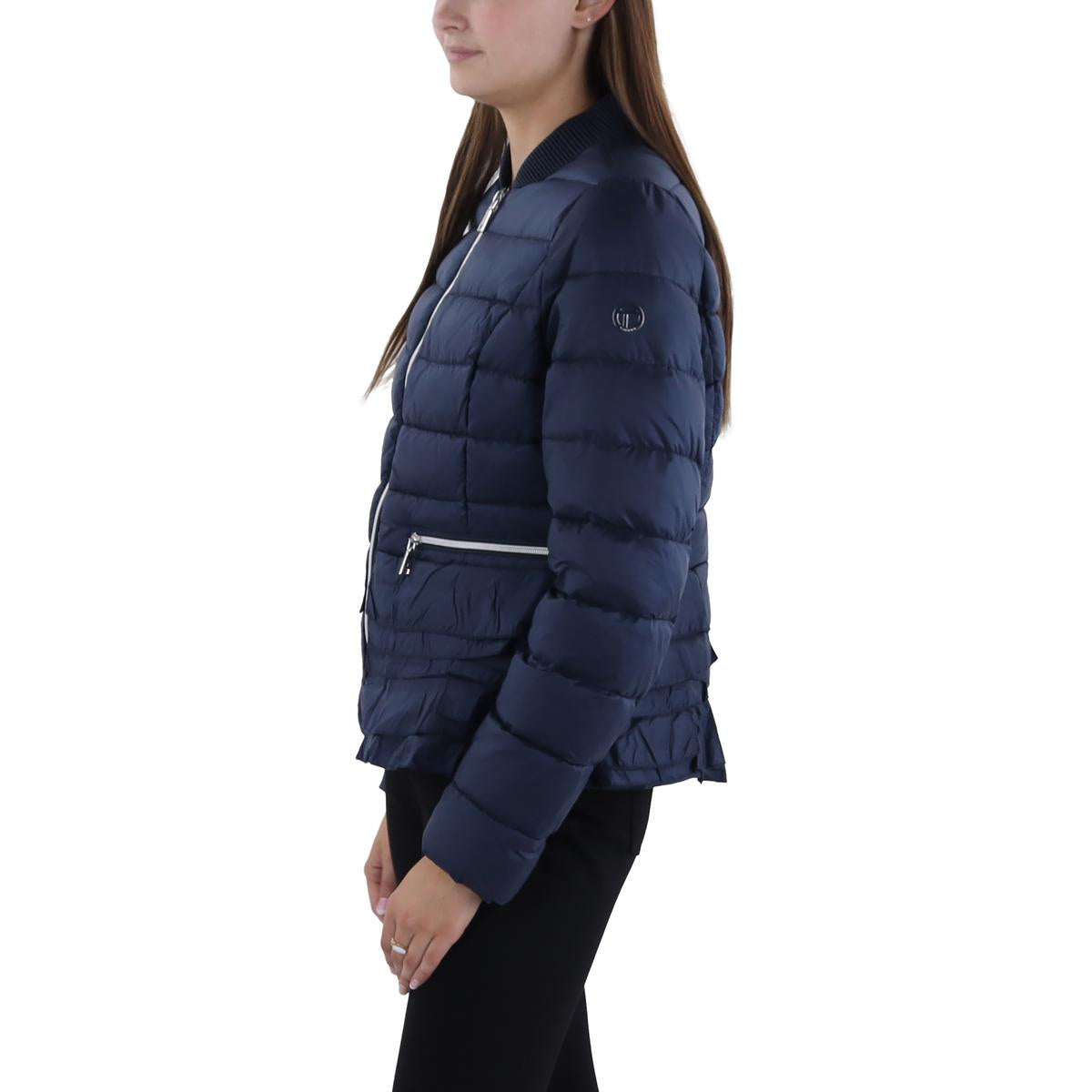 Womens Insulated Ruffled Trim Puffer Jacket