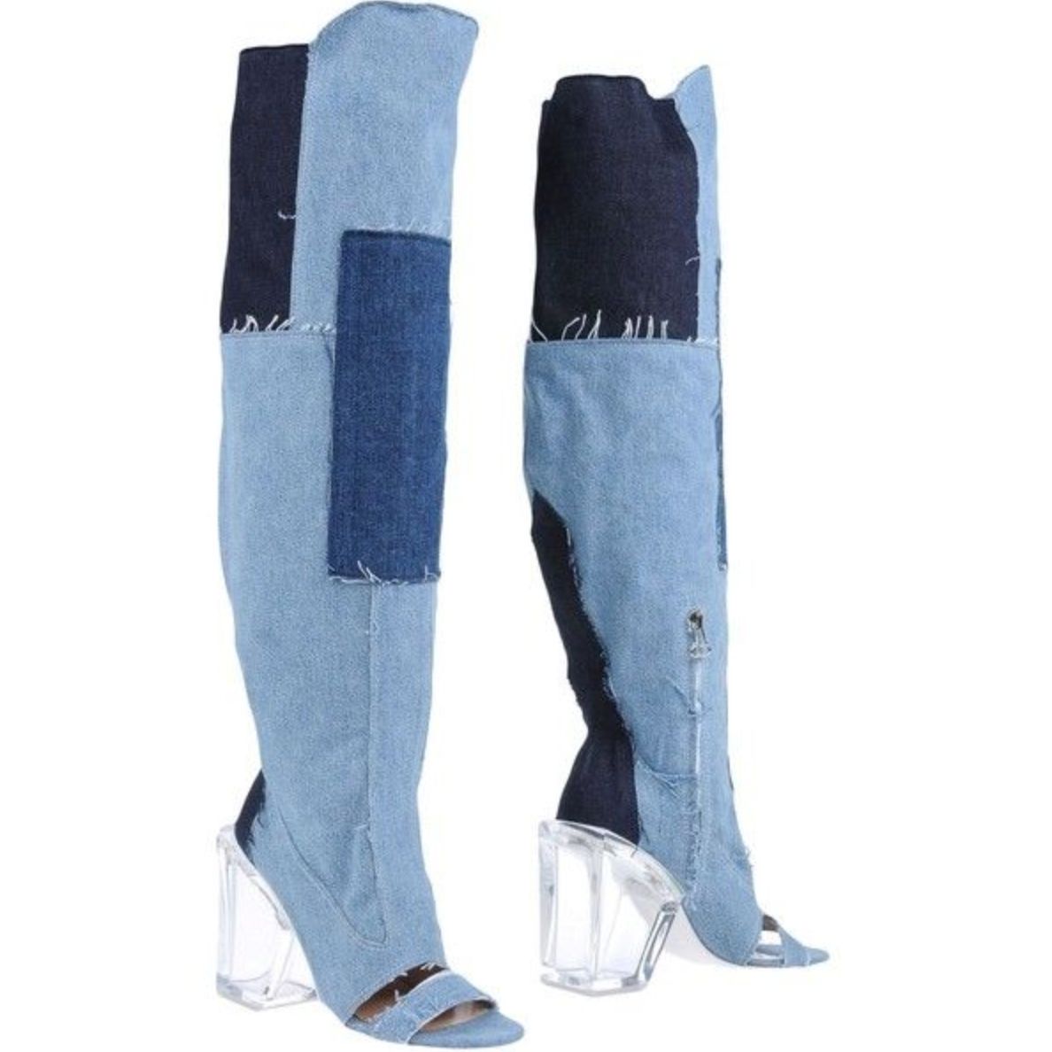 Off-White Chic Vintage Denim & Transparent Heel Women's Boots