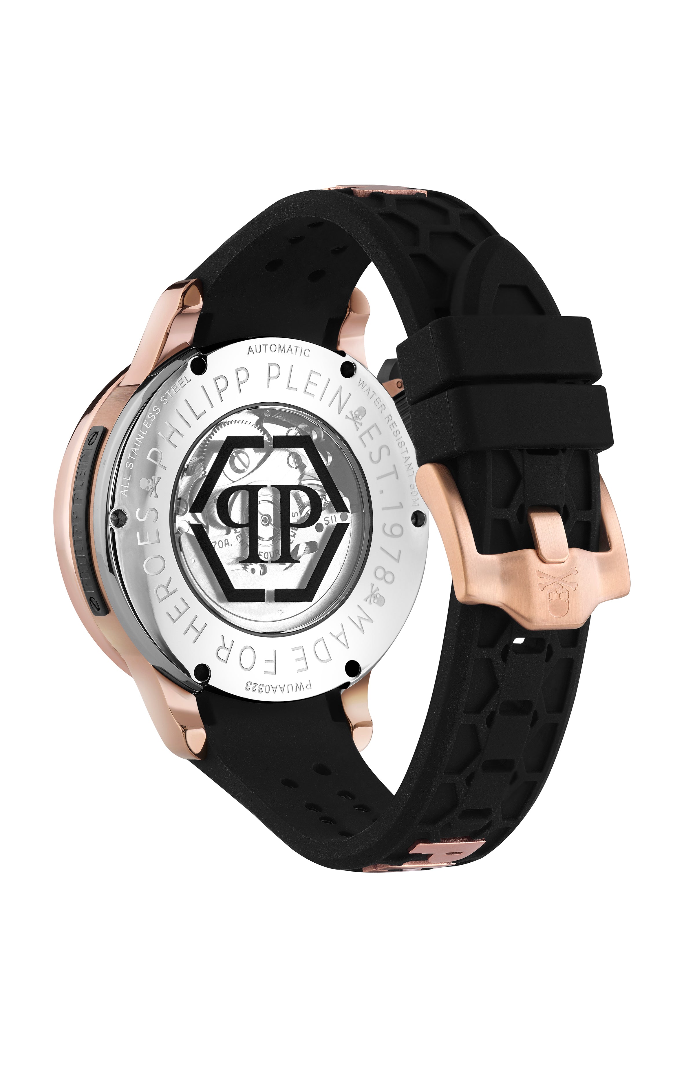 Philipp Plein Mens  IP Rose Gold 46mm Strap Fashion Watch