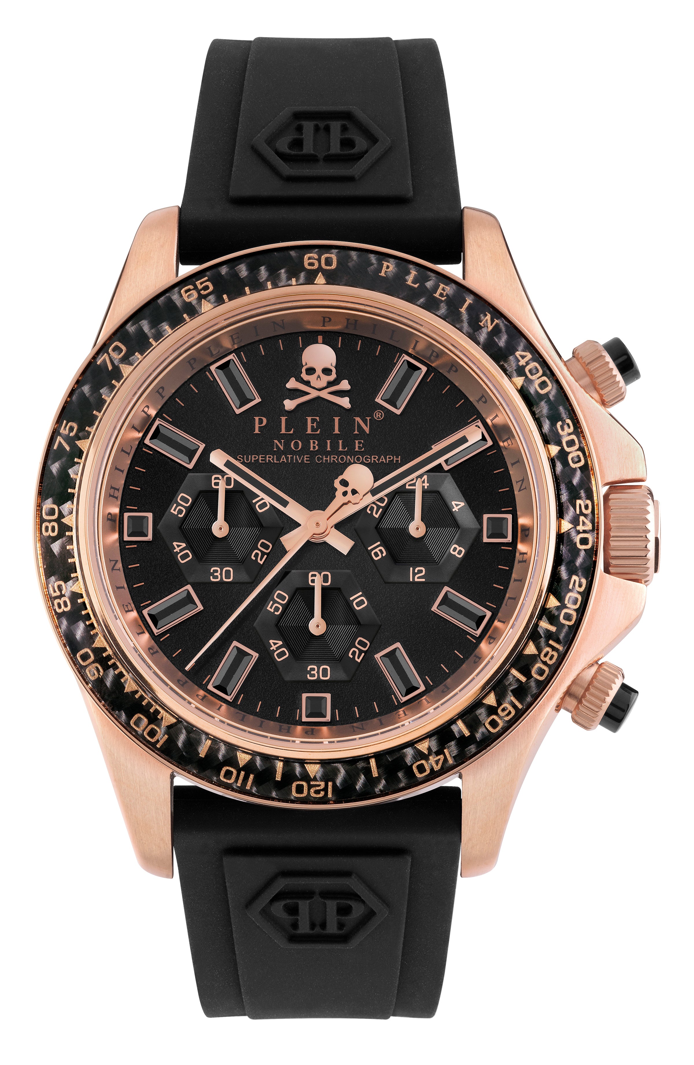 Philipp Plein Mens  IP Rose Gold 43mm Strap Fashion Watch