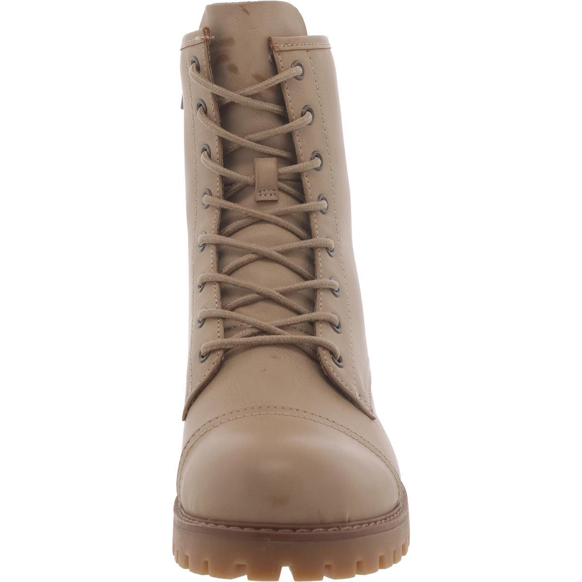 AMIAH Womens Round toe Side zipper Combat & Lace-Up Boots