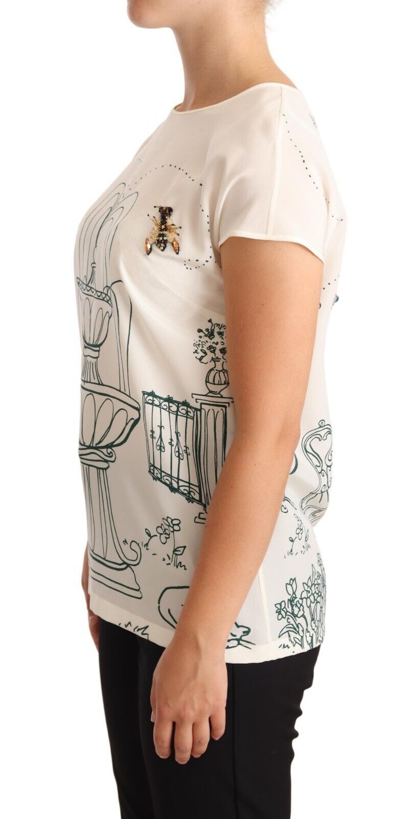 Dolce & Gabbana Elegant Silk Botanical Garden Fountain Women's Tee