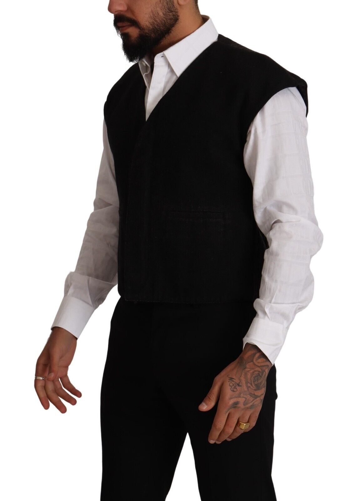 Dolce & Gabbana Black Wool Cotton Dress Waistcoat Men's Vest4