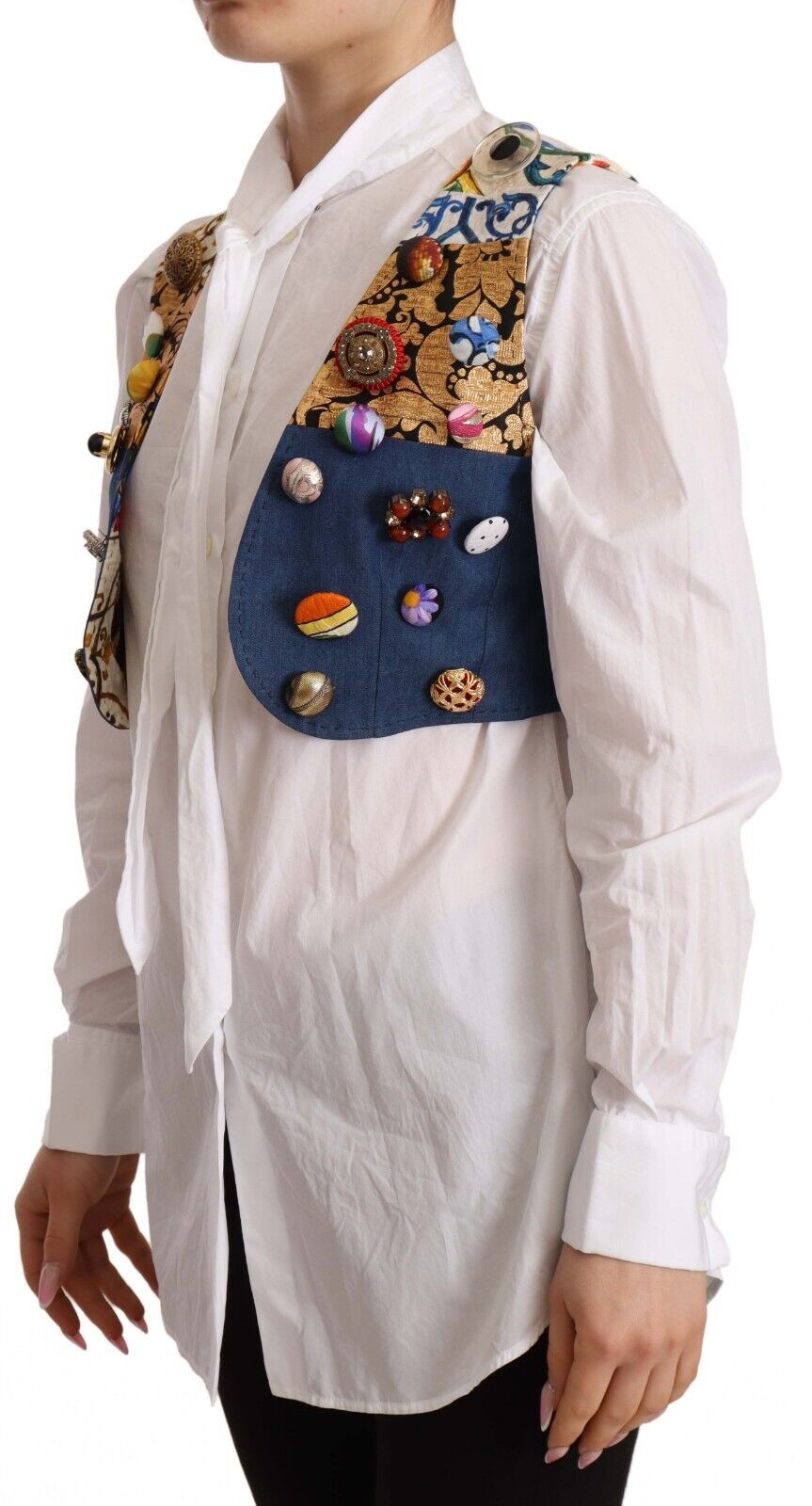 Dolce & Gabbana Multicolor Cropped Vest Top with Button Women's Accents