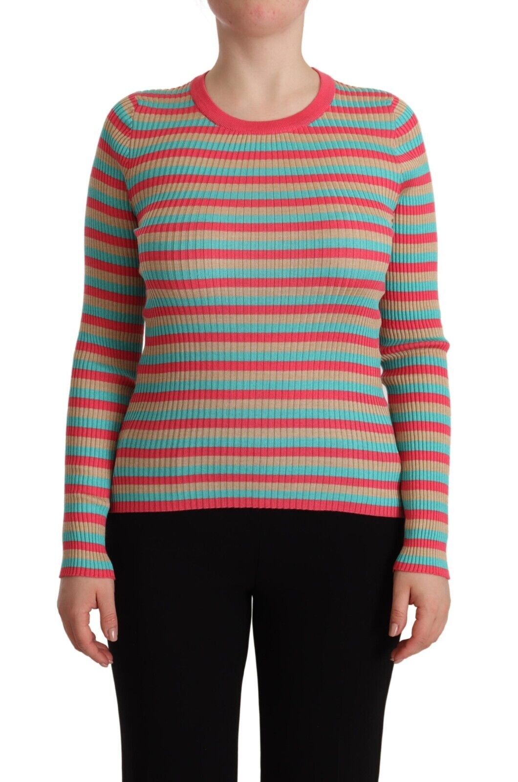 Dolce & Gabbana Elegant Striped Silk Crew Neck Women's Pullover