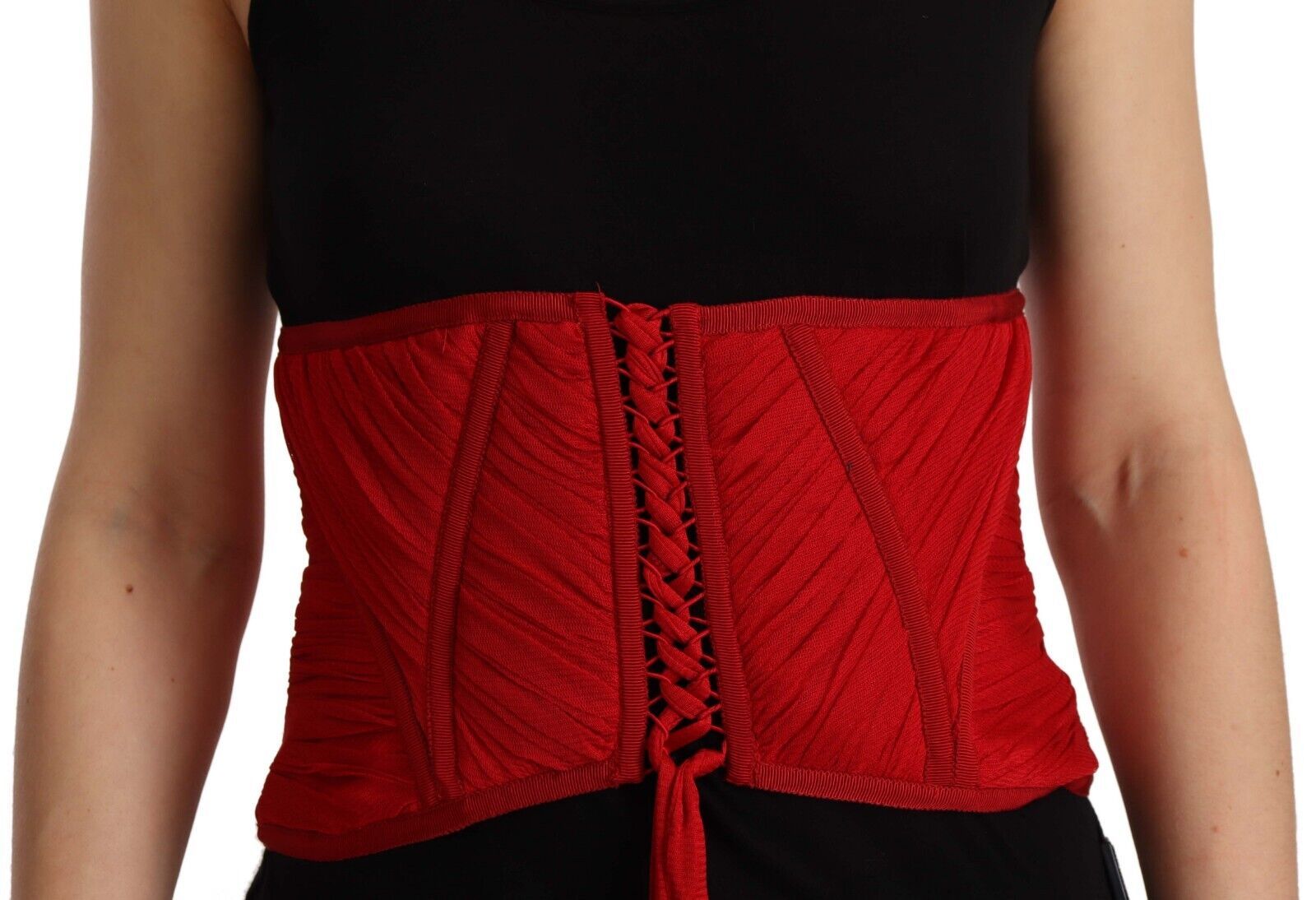 Dolce & Gabbana Elegant Red Silk Corset Belt Women's Top1