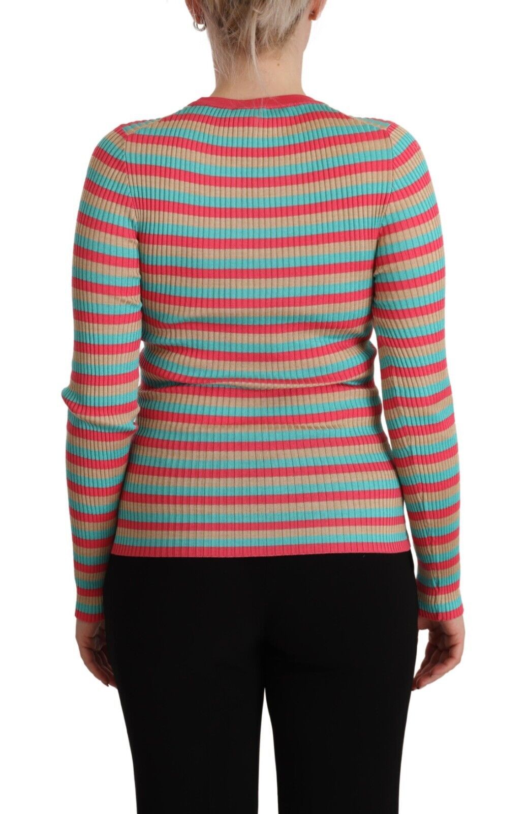 Dolce & Gabbana Elegant Striped Silk Crew Neck Women's Pullover