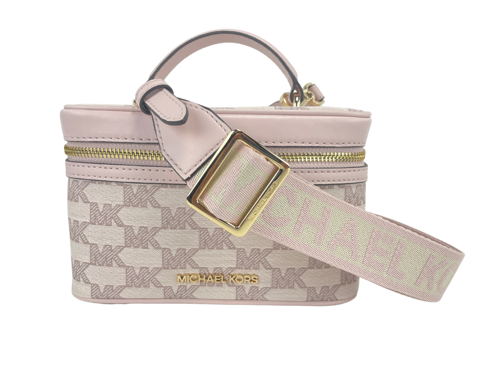 Michael Kors Jet Set Medium Powder Blush Jacquard Canvas Zip Trunk Crossbody Women's Bag