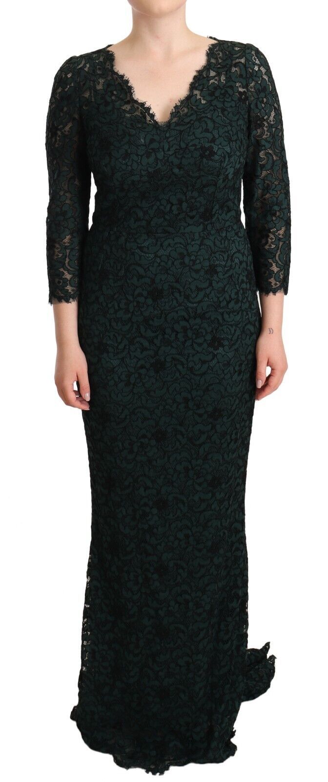 Dolce & Gabbana Elegant Lace Floor-Length V-Neck Women's Dress