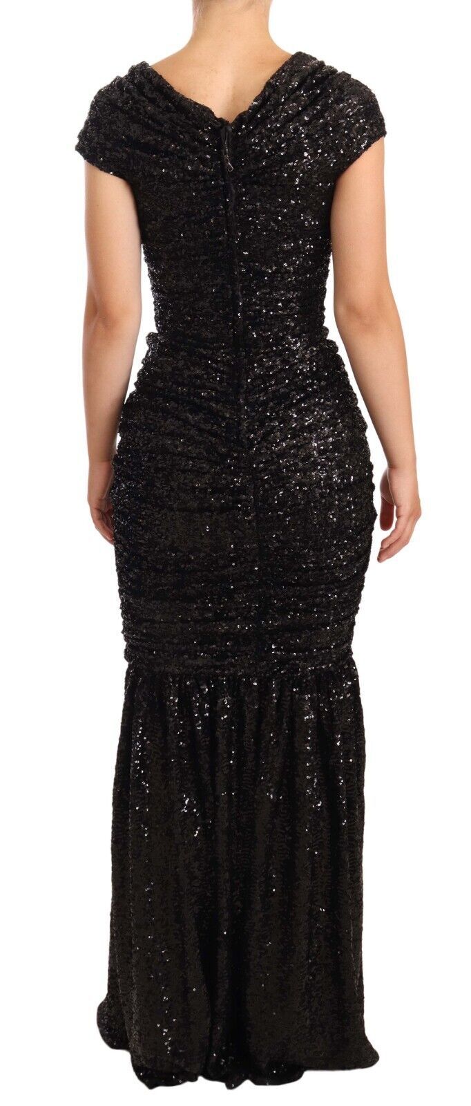 Dolce & Gabbana Elegant Black Sequined Open Shoulder Women's Gown