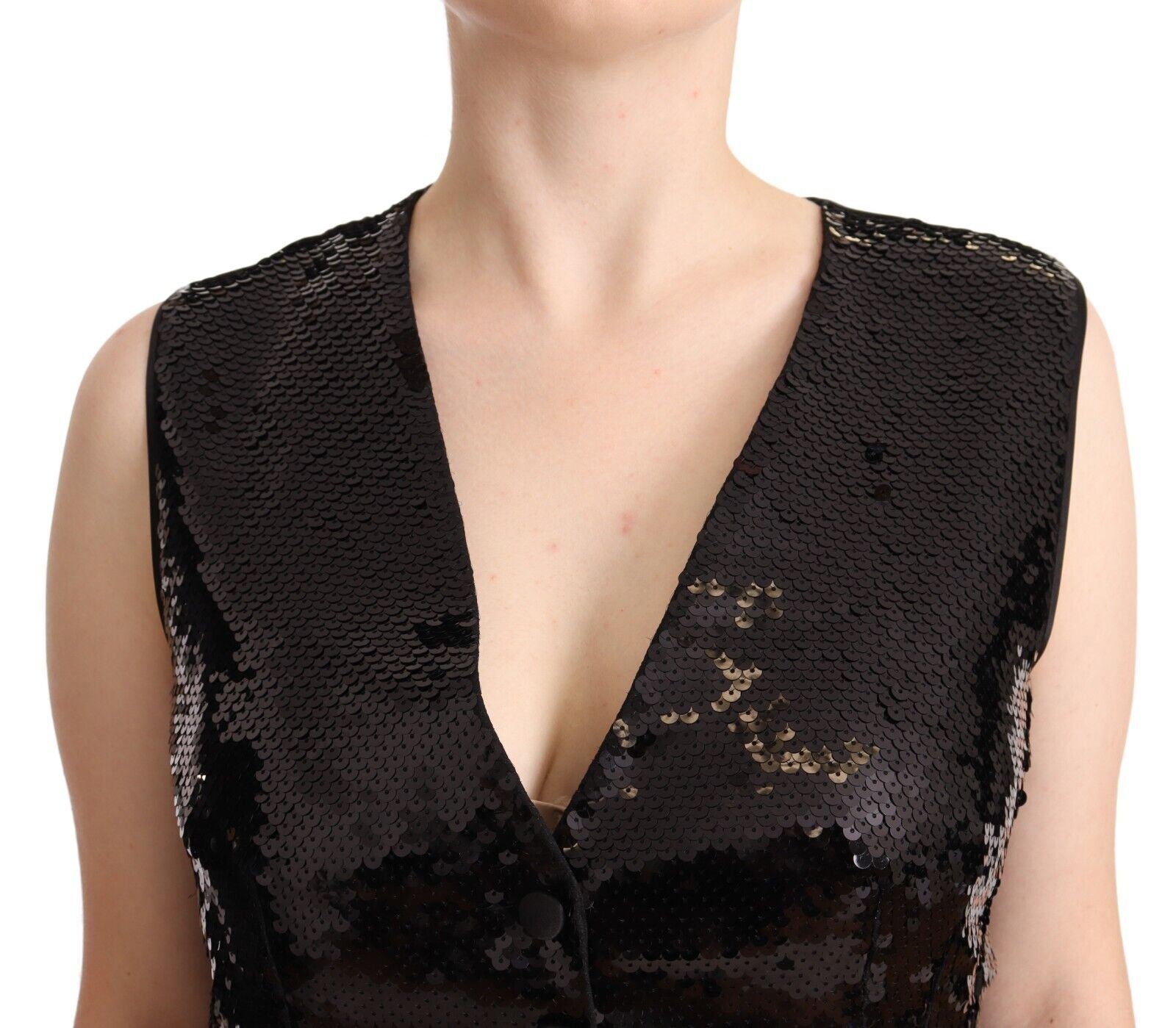 Dolce & Gabbana Elegant Black Sequined Sleeveless Vest Women's Top15