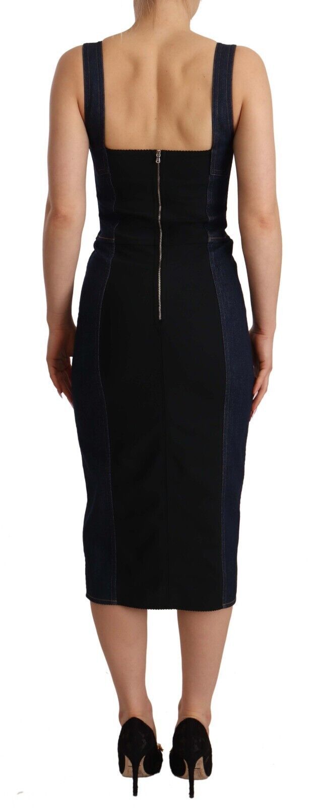 Dolce & Gabbana Elegant Dark Blue Denim Sheath Midi Women's Dress