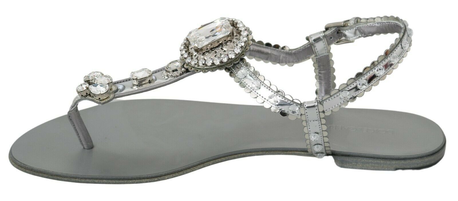 Dolce & Gabbana Elegant Silver Flats with Crystal Women's Embellishments5