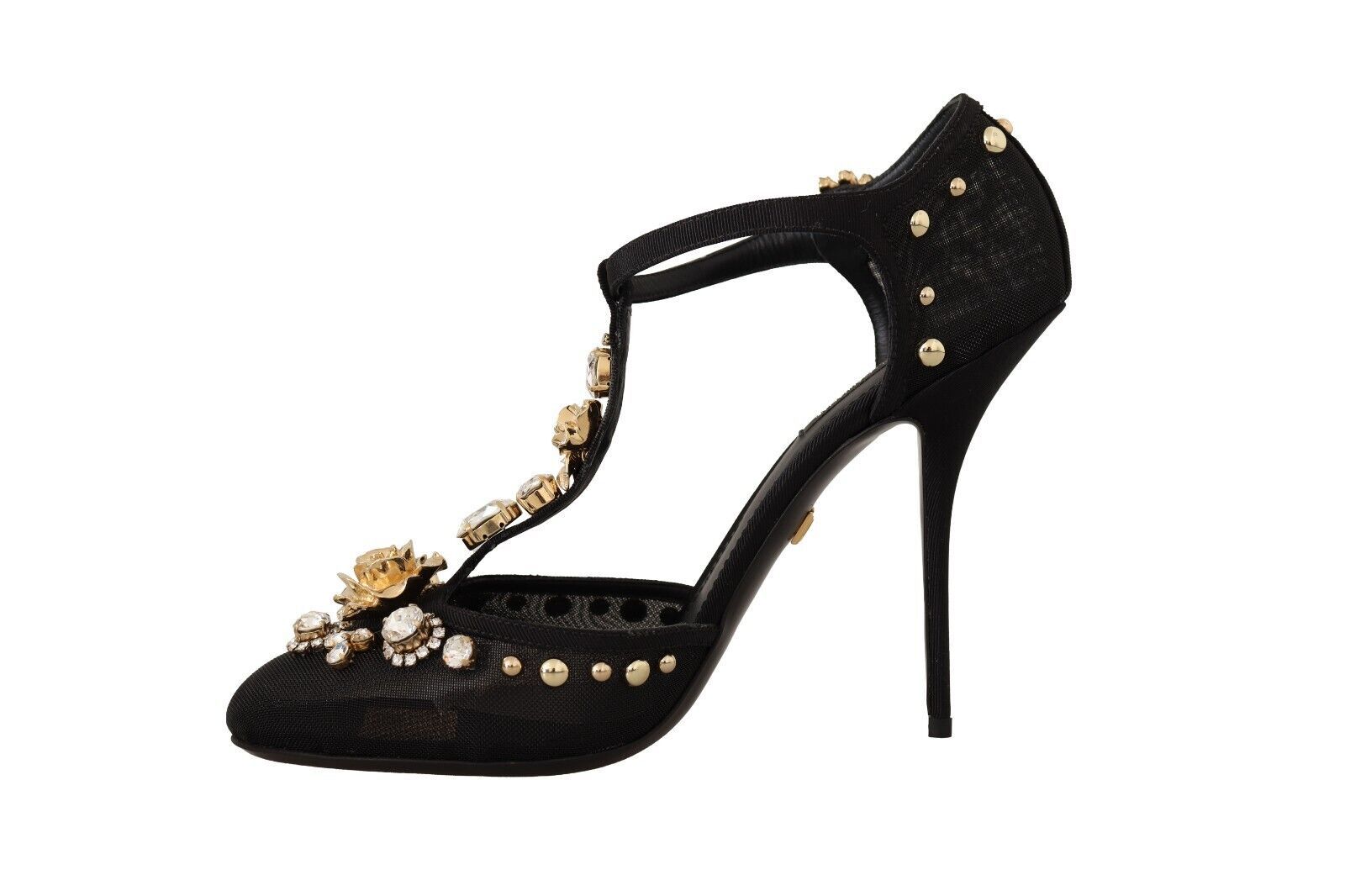 Dolce & Gabbana Elegant Crystal-Embellished Mesh T-Strap Women's Pumps