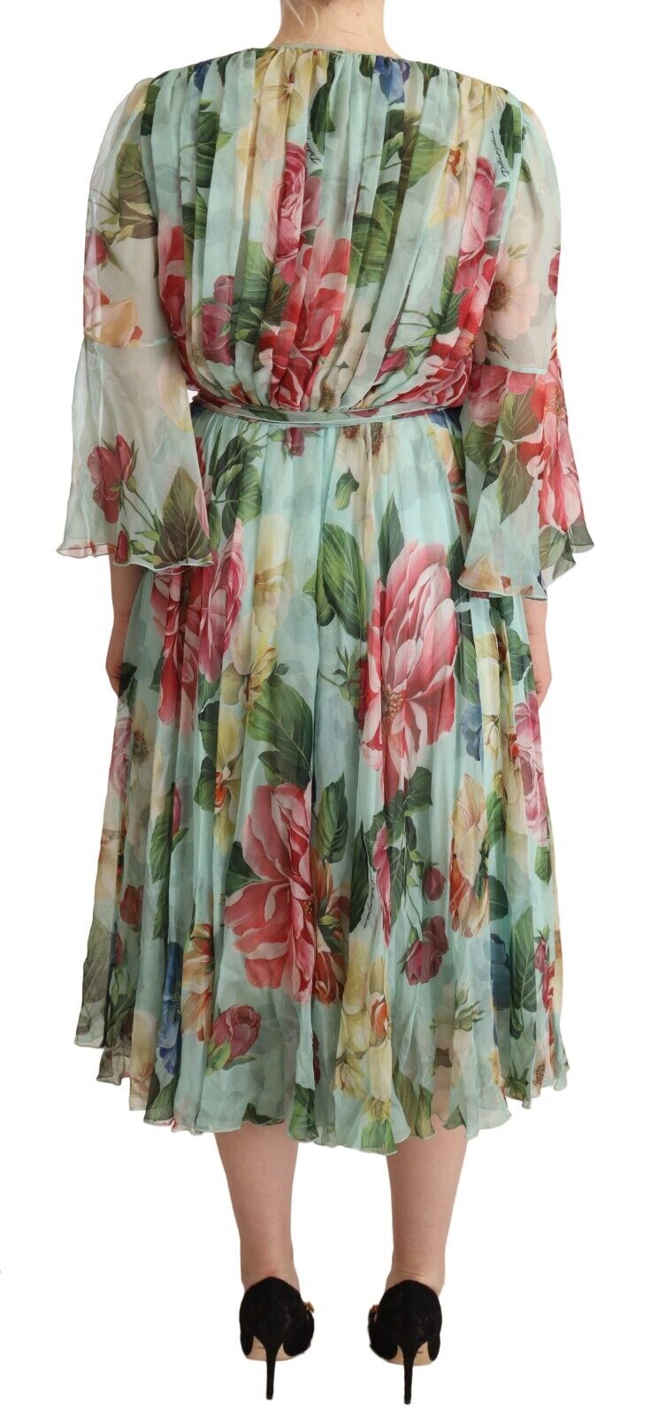 Dolce & Gabbana Elegant Floral Green Midi Silk Women's Dress28