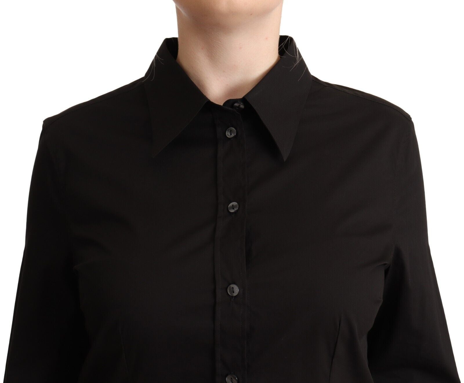 Dolce & Gabbana Elegant Black Cotton Blend Collared Women's Top