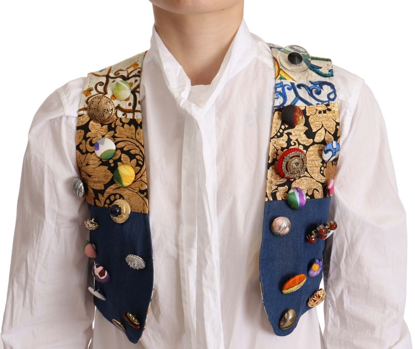 Dolce & Gabbana Multicolor Cropped Vest Top with Button Women's Accents