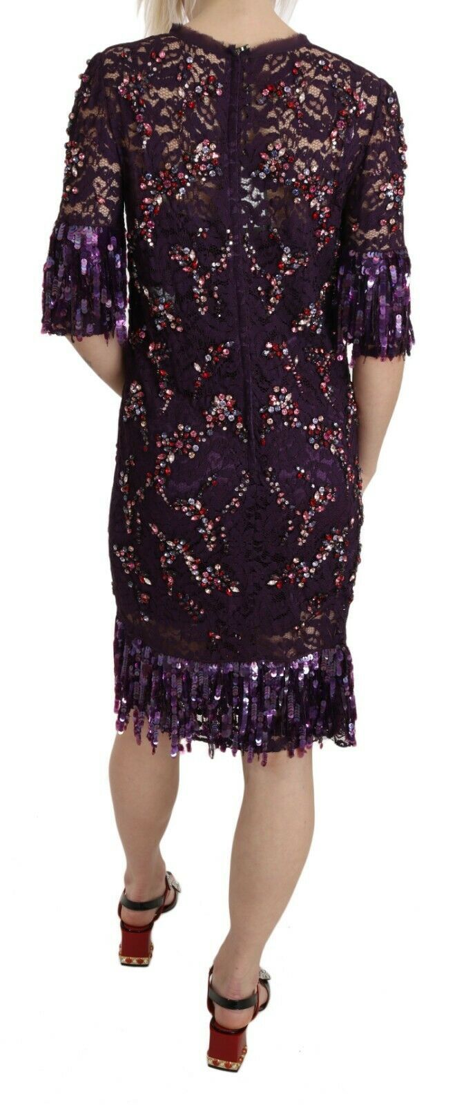 Dolce & Gabbana Elegant Purple Floral Lace Crystal Women's Dress